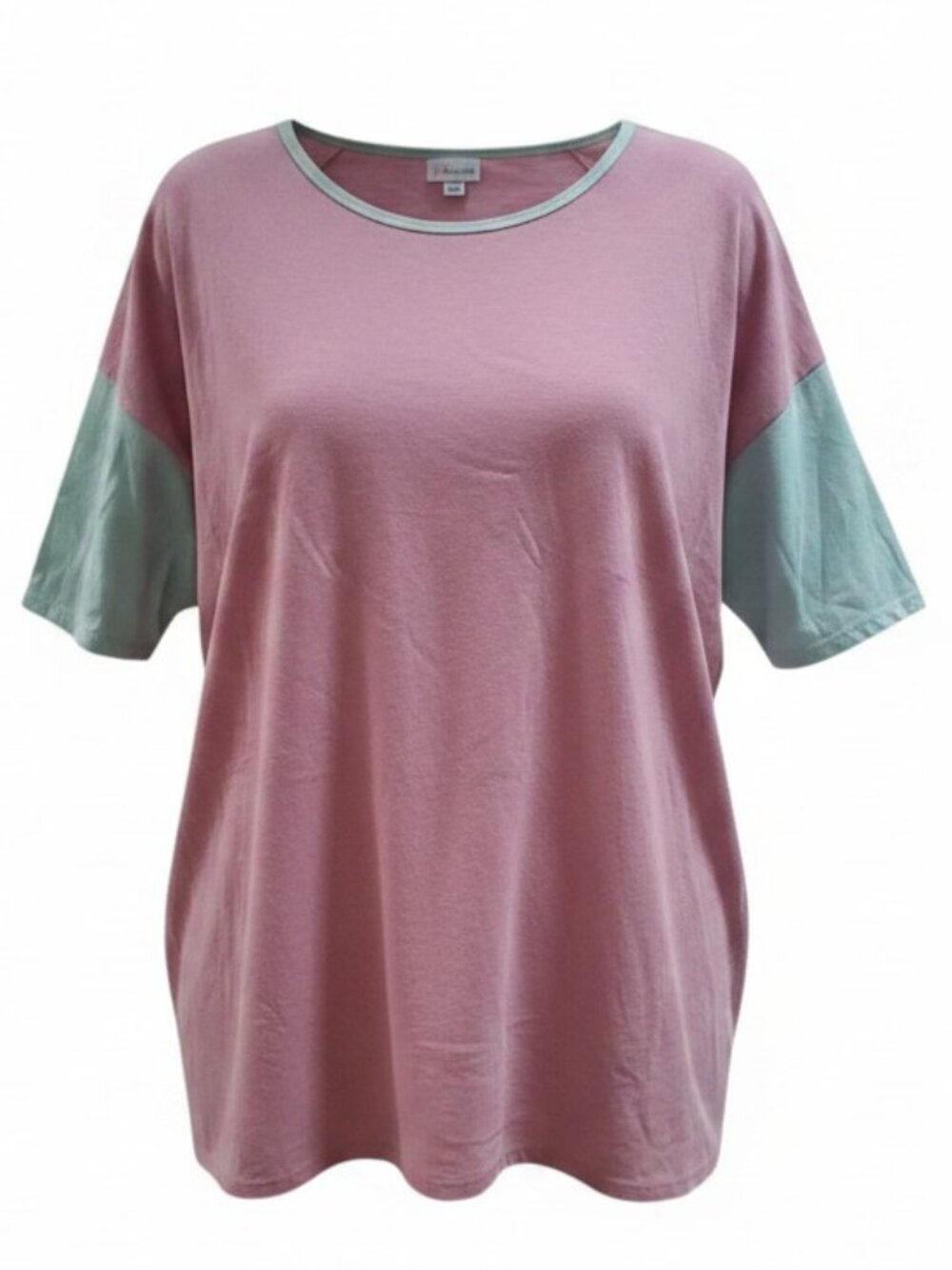 LuLaRoe IRMA Pink light Teal Scoop Neck Short Sleeve Womens Size 2XL  #27